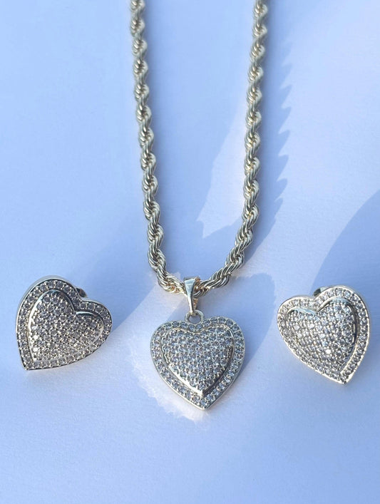 Gold Plated Heart Necklace & Earring Set